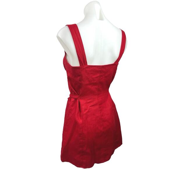 Reformation Red 100% Linen Finn Sweetheart Button Up Sleeveless Mini Dress Sz 2 - Picture 5 of 8